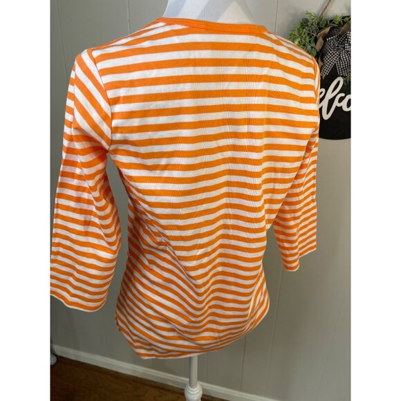 Quacker Factory XS Orange & White Striped Flamingo Top - Picture 3 of 6